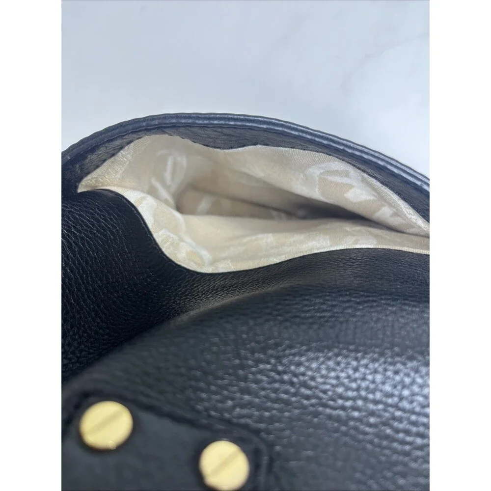 Michael Kors Portland Pebbled Black Leather Satchel Purse Gold Zipper Handbag